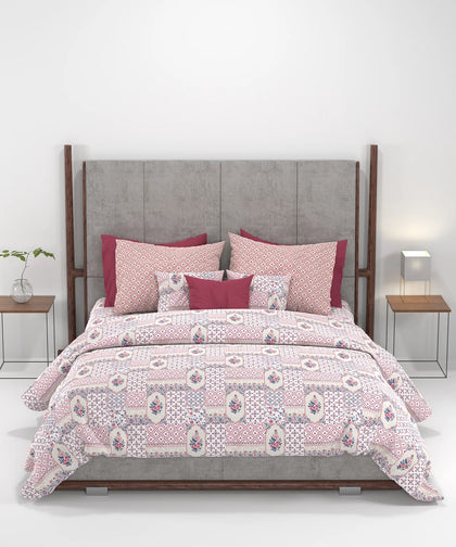 Carnival Ornate Queen Bedsheet, Meera Pink|144 TC Cotton| 2 Pillow Covers