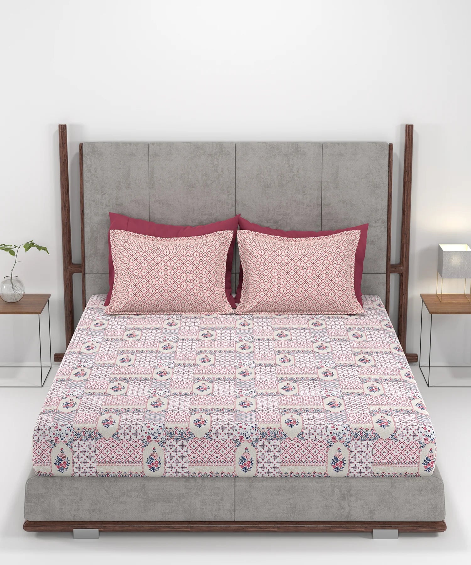 Carnival Ornate Queen Bedsheet, Meera Pink|144 TC Cotton| 2 Pillow Covers