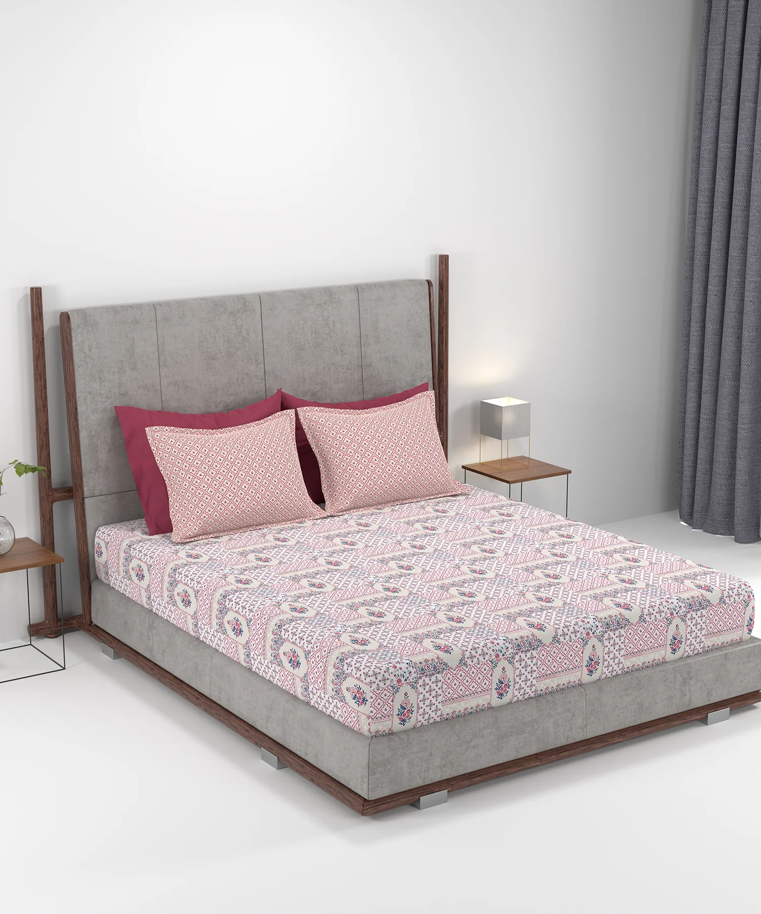 Carnival Ornate Queen Bedsheet, Meera Pink|144 TC Cotton| 2 Pillow Covers