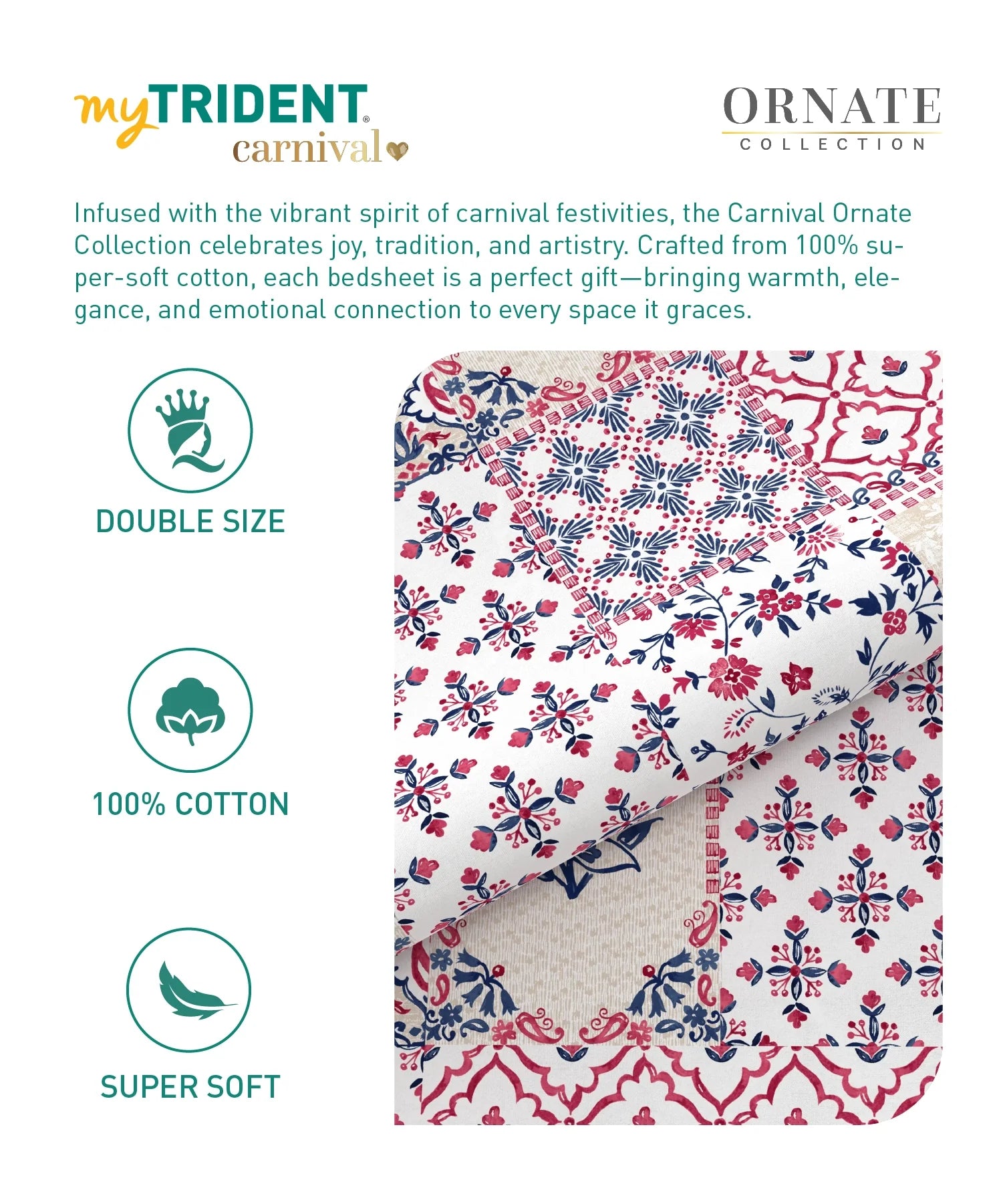 Carnival Ornate Queen Bedsheet, Meera Pink|144 TC Cotton| 2 Pillow Covers