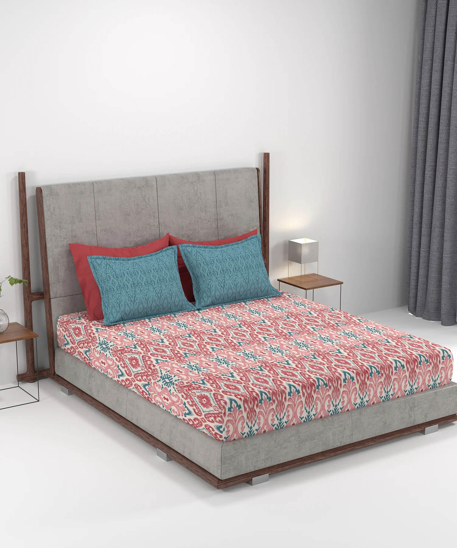 Carnival Ornate Queen Bedsheet, Saaj Red |144 TC Cotton| 2 Pillow Covers