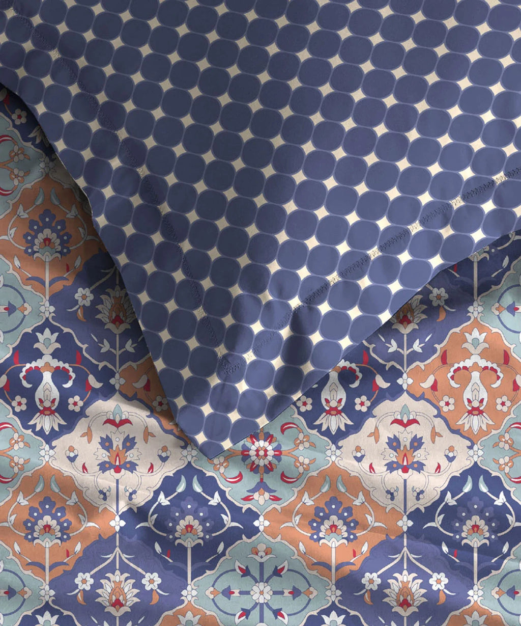 Moments Queen Bedsheet Set,Vivienne Blue|120 TC Cotton