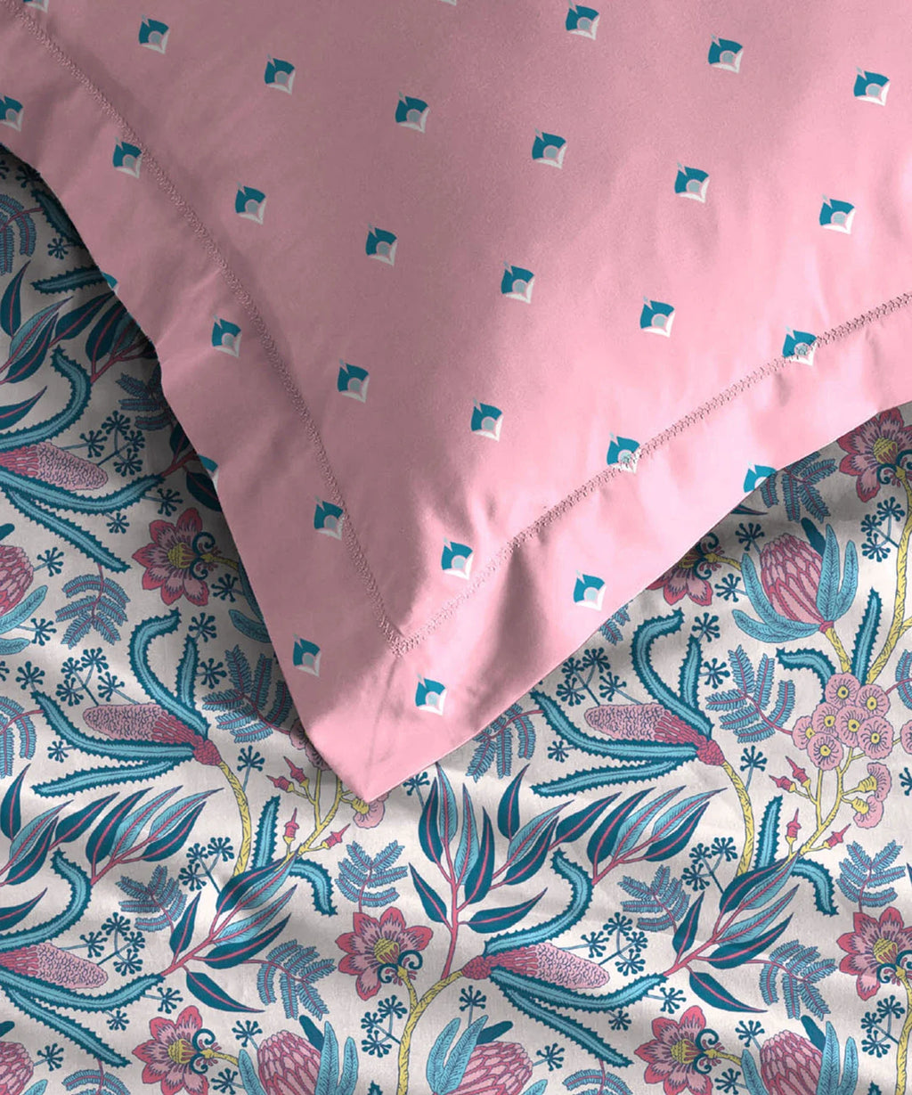 Moments Queen Bedsheet Set,Reverie Pink|120 TC Cotton