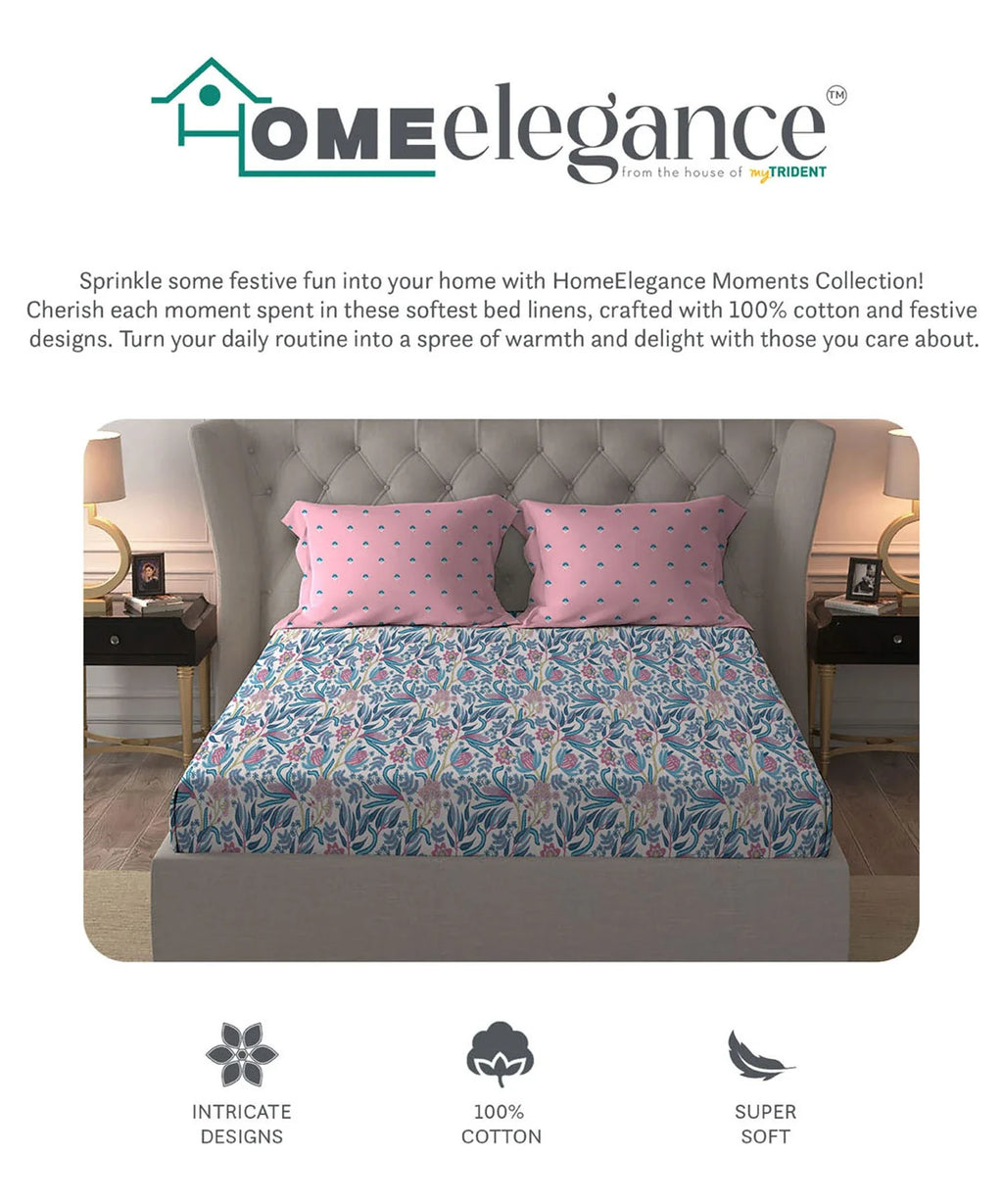 Moments Queen Bedsheet Set,Reverie Pink|120 TC Cotton