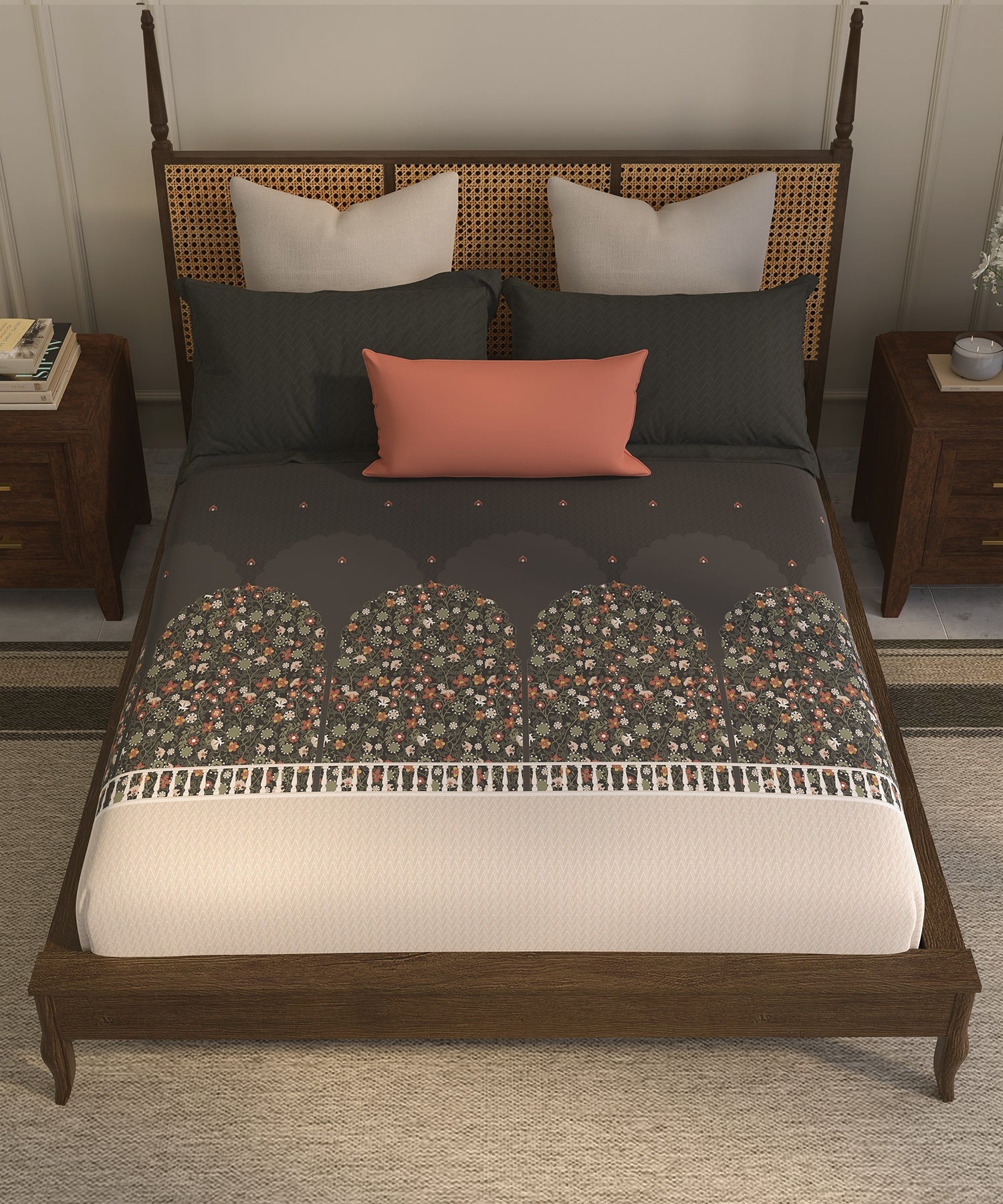 Home Essential  Suzani King Bedsheet, Angan Phool|144TC Cotton| 2 Pillow Covers