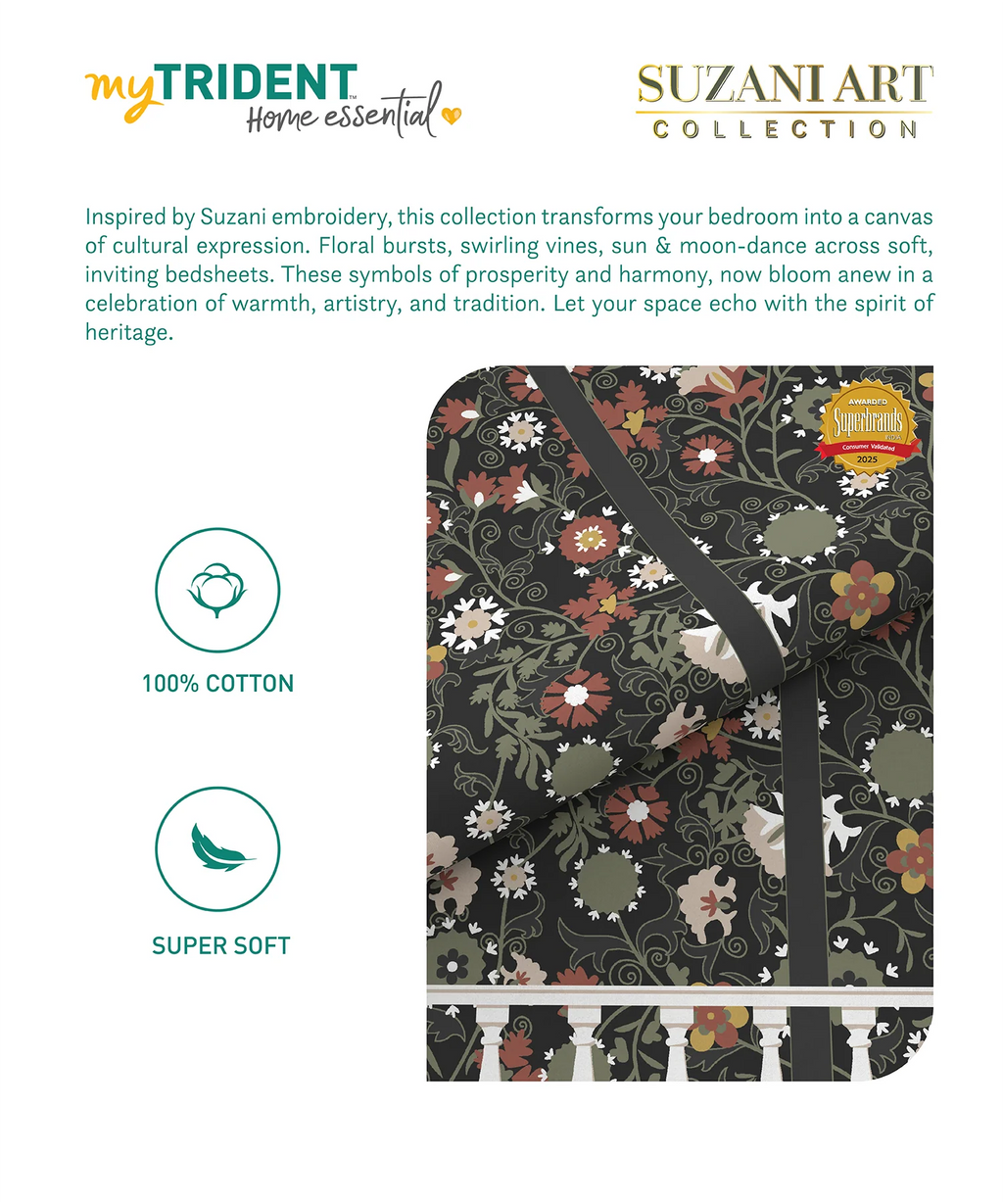 Home Essential  Suzani King Bedsheet, Angan Phool|144TC Cotton| 2 Pillow Covers