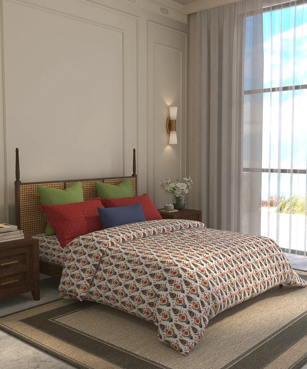Home Essential  Suzani King Bedsheet, Bhar|144TC Cotton| 2 Pillow Covers
