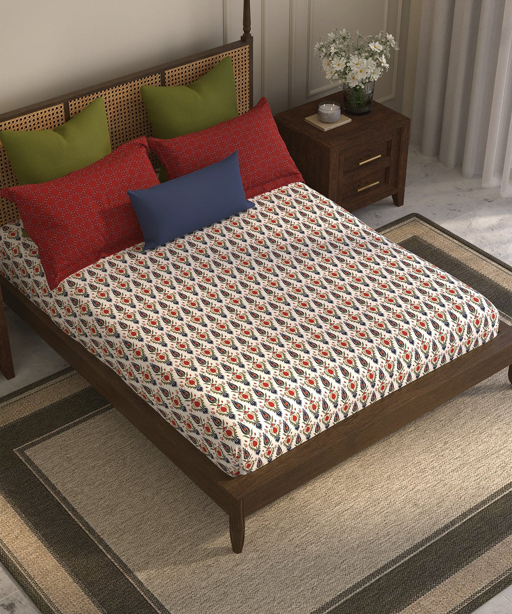 Home Essential  Suzani King Bedsheet, Bhar|144TC Cotton| 2 Pillow Covers