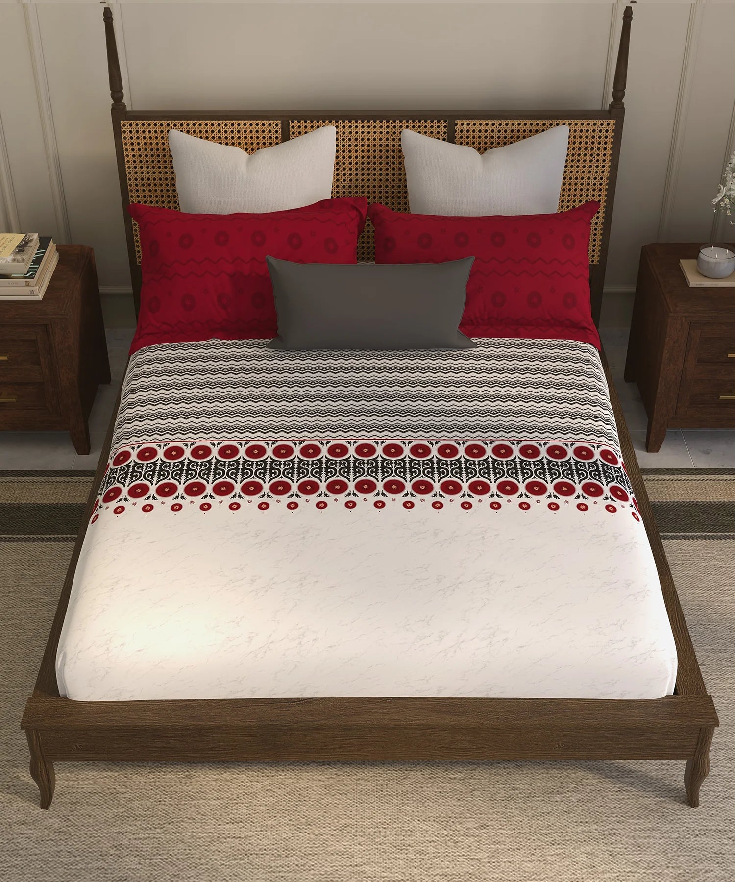 Home Essential  Suzani King Bedsheet, Chaand Bagh|144TC Cotton| 2 Pillow Covers