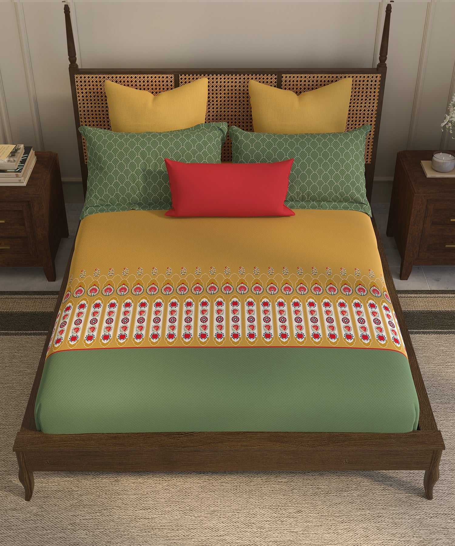Home Essential  Suzani King Bedsheet, Khush Rang|144TC Cotton| 2 Pillow Covers