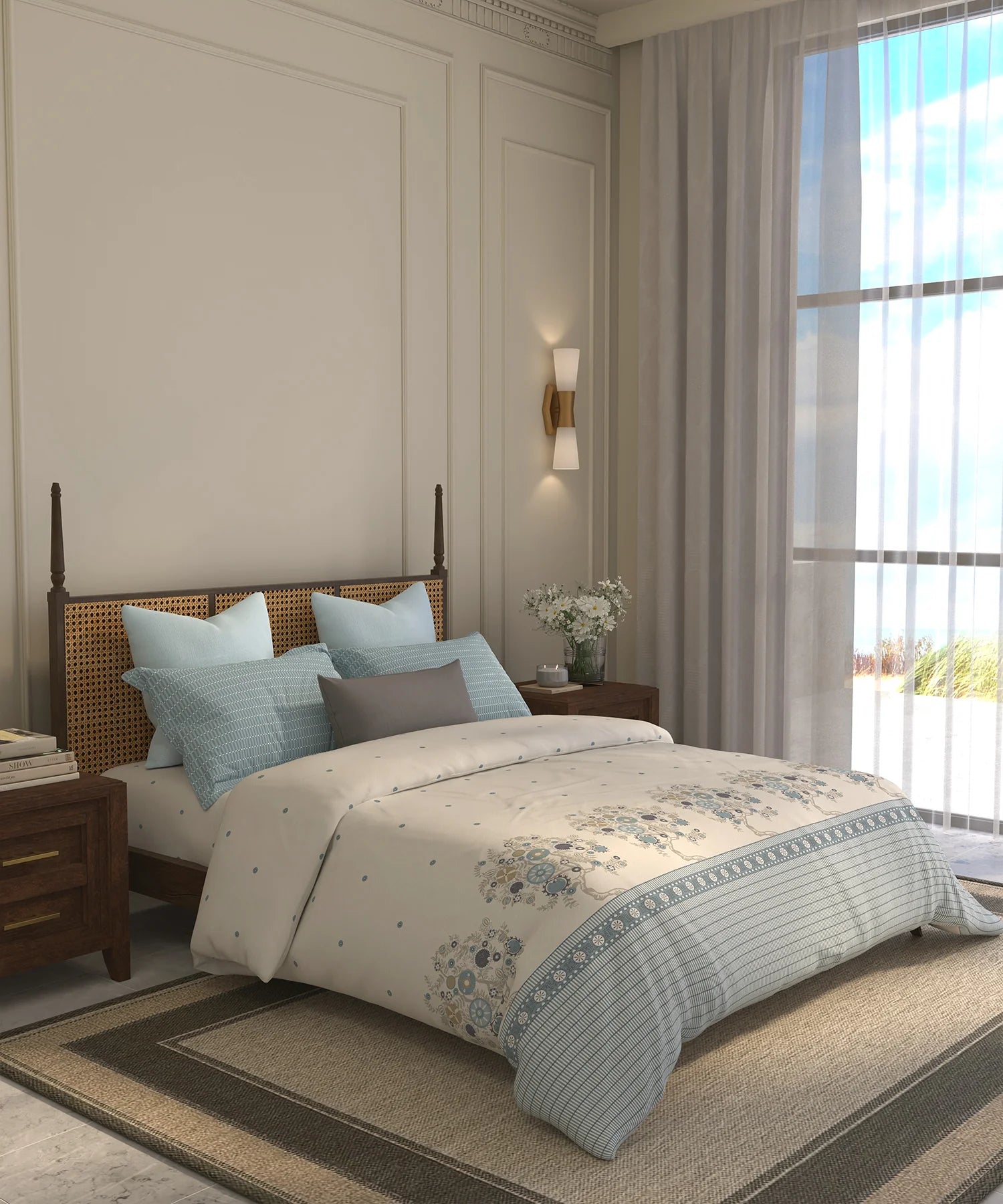 Home Essential  Suzani King Bedsheet, Resham Raag|144TC Cotton| 2 Pillow Covers