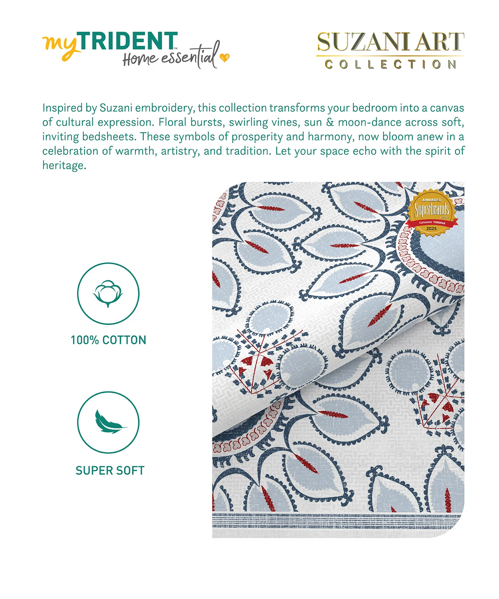 Home Essential  Suzani King Bedsheet, Vata Stuti|144TC Cotton| 2 Pillow Covers