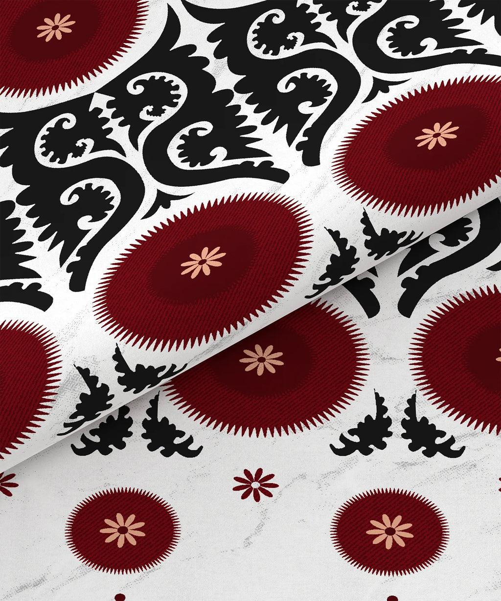Home Essential Suzani King Fitted Bedsheet Set, Chaand Bagh|144 TC Cotton| 2 Pillow Covers