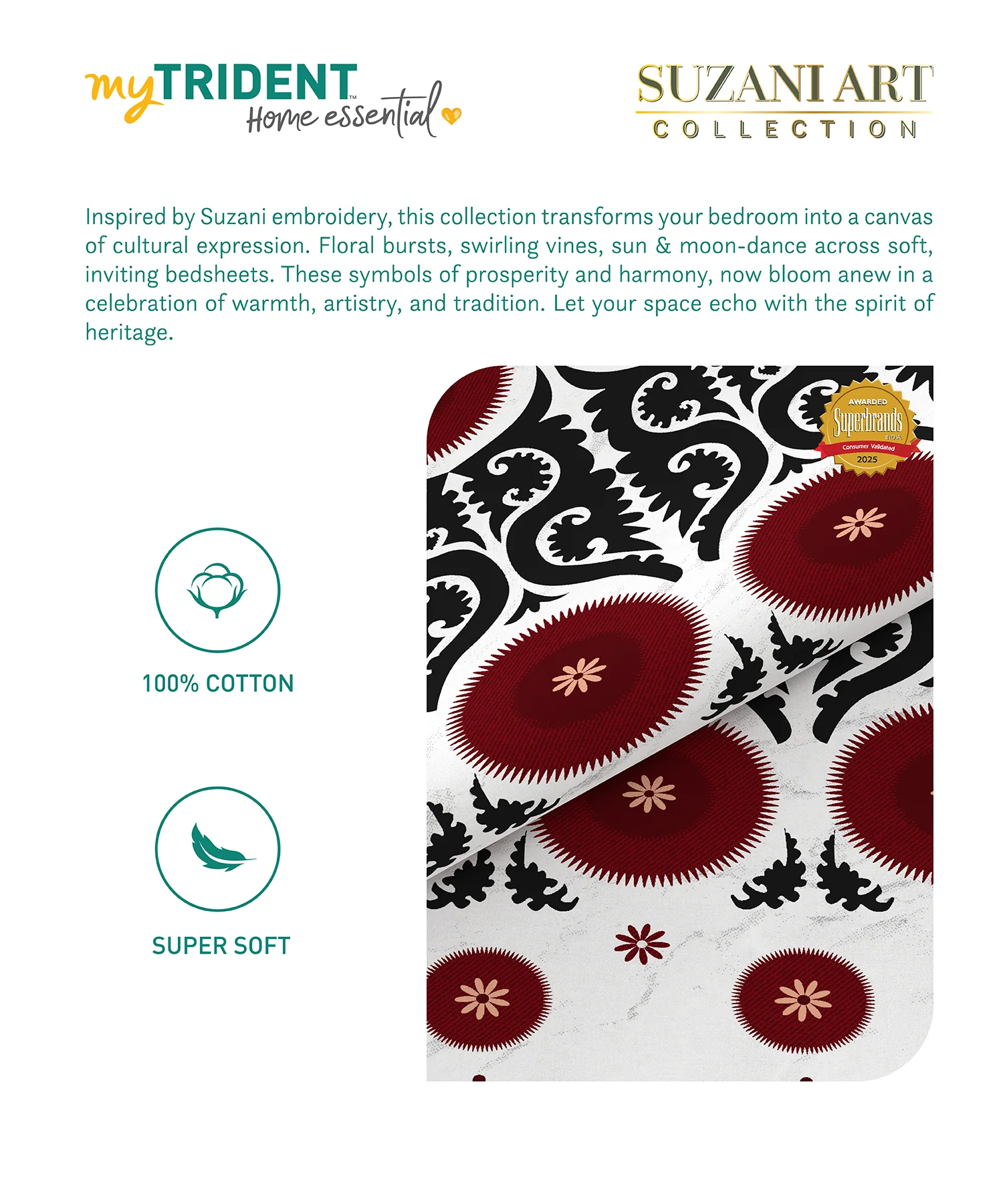 Home Essential Suzani King Fitted Bedsheet Set, Chaand Bagh|144 TC Cotton| 2 Pillow Covers