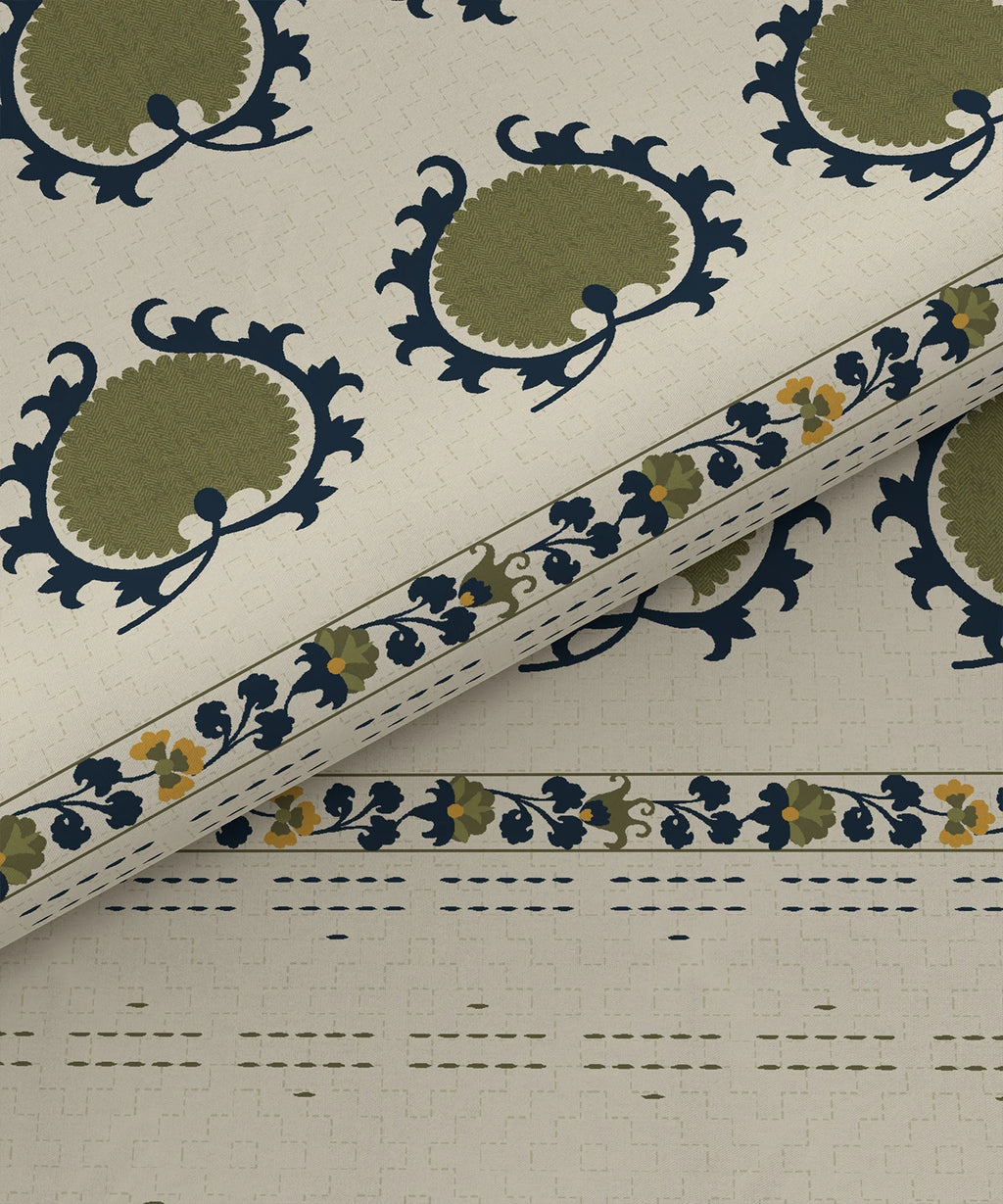 Home Essential Suzani King Fitted Bedsheet Set, Nagma|144 TC Cotton| 2 Pillow Covers