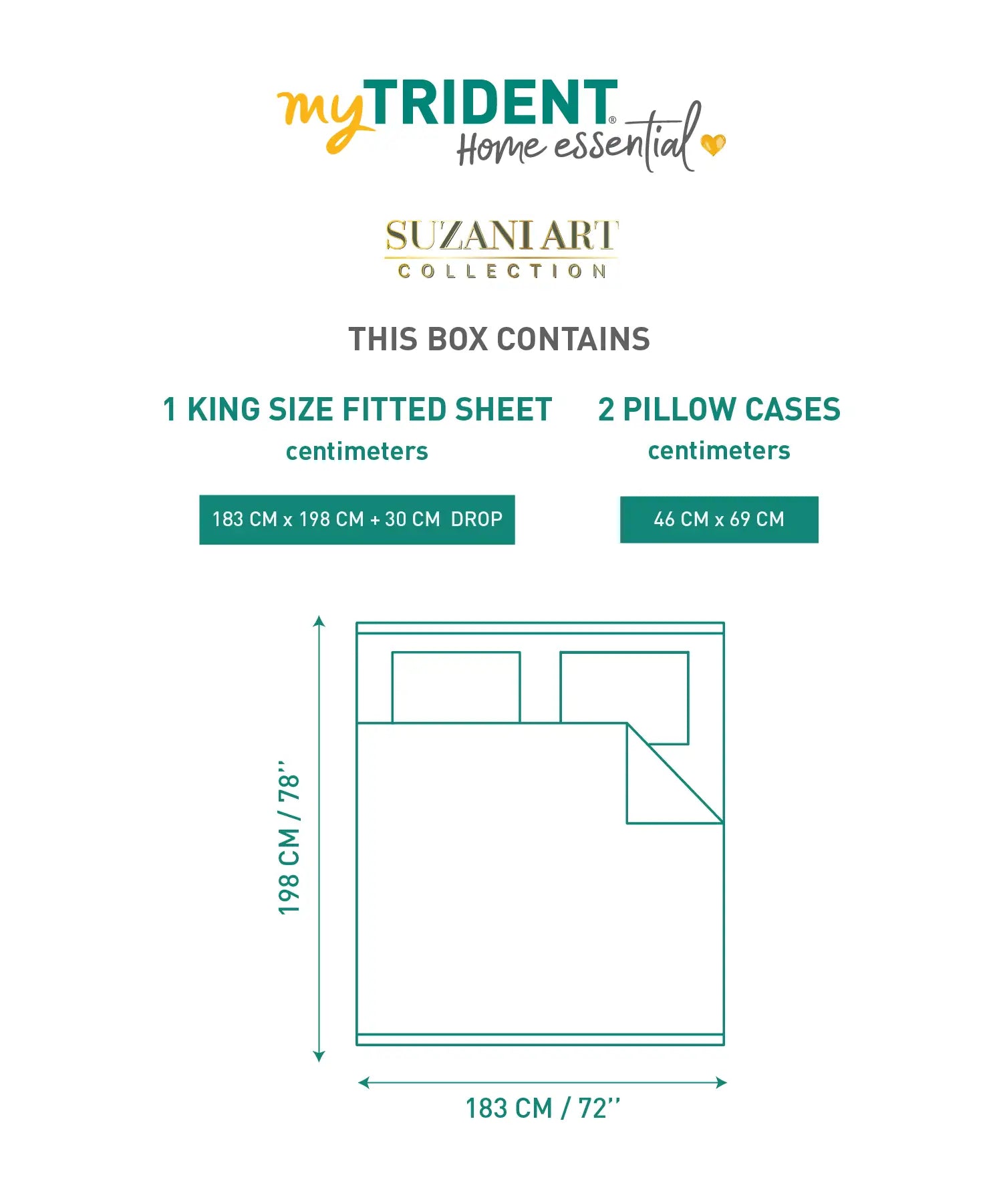 Home Essential Suzani King Fitted Bedsheet Set, Nagma|144 TC Cotton| 2 Pillow Covers