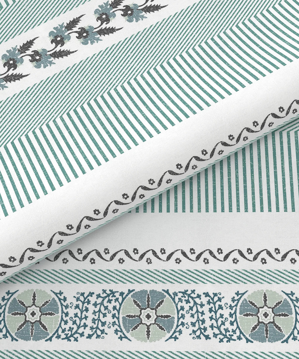 Home Essential Suzani King Fitted Bedsheet Set, Naqsh|144 TC Cotton| 2 Pillow Covers