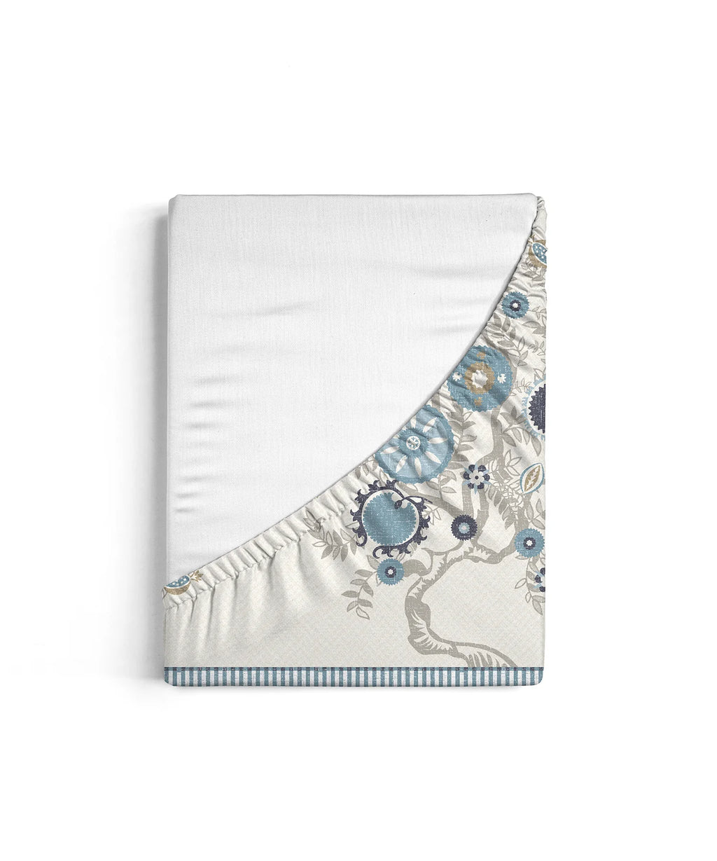 Home Essential Suzani King Fitted Bedsheet Set, Resham Raag|144 TC Cotton| 2 Pillow Covers