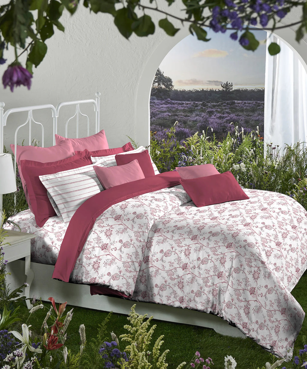 Aroma King Bedsheet Set, Strawberry Botanic Muse|180 TC Cotton|2 Pillow Covers