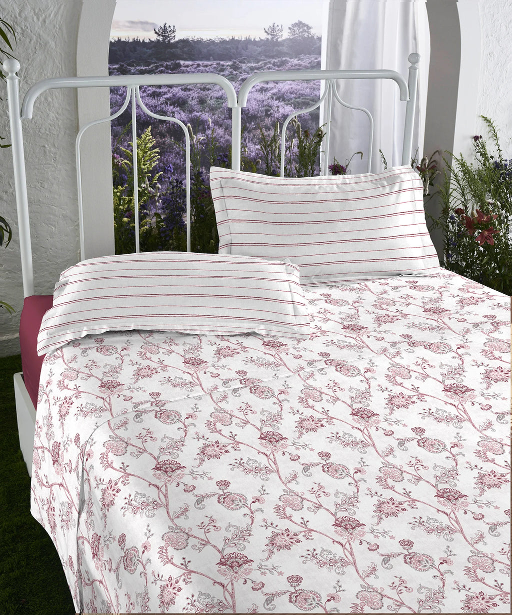 Aroma King Bedsheet Set, Strawberry Botanic Muse|180 TC Cotton|2 Pillow Covers