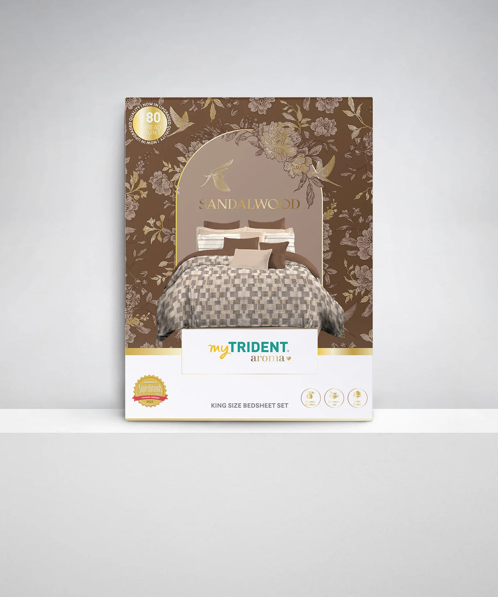 Aroma King Bedsheet Set, Sandalwood Root|180 TC Cotton|2 Pillow Covers
