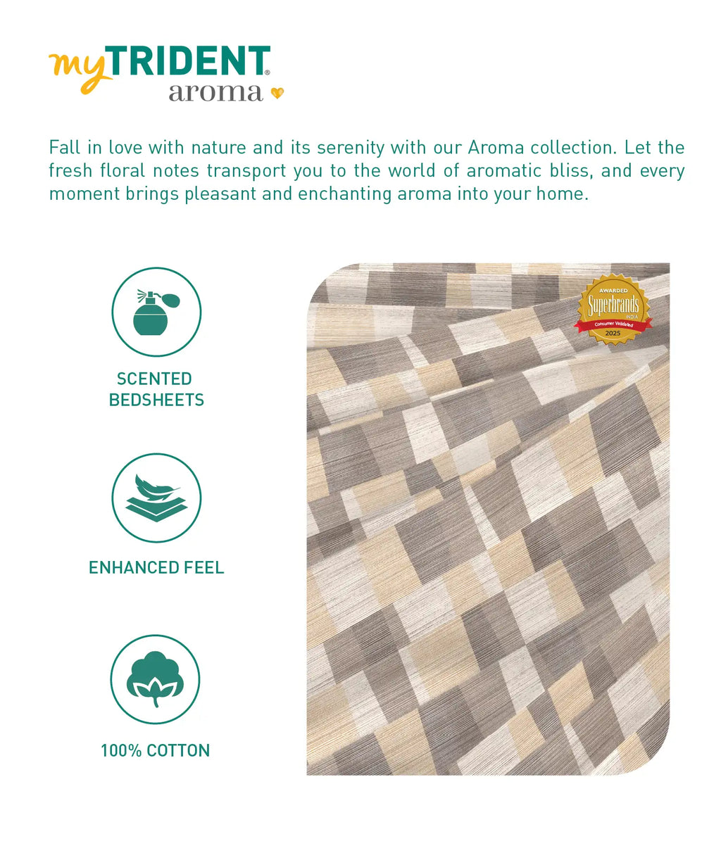 Aroma King Bedsheet Set, Sandalwood Root|180 TC Cotton|2 Pillow Covers