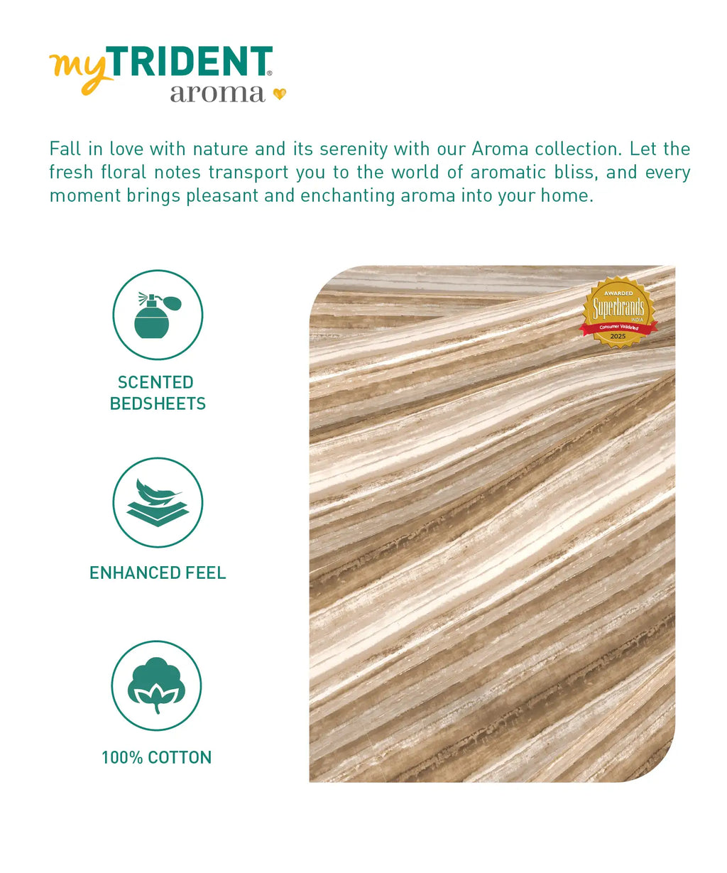 Aroma King Bedsheet Set, Sandalwood Ash|180 TC Cotton|2 Pillow Covers