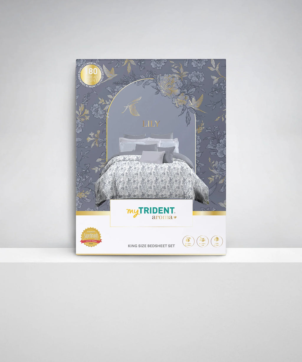 Aroma King Bedsheet Set, Lily Petal|180 TC Cotton|2 Pillow Covers