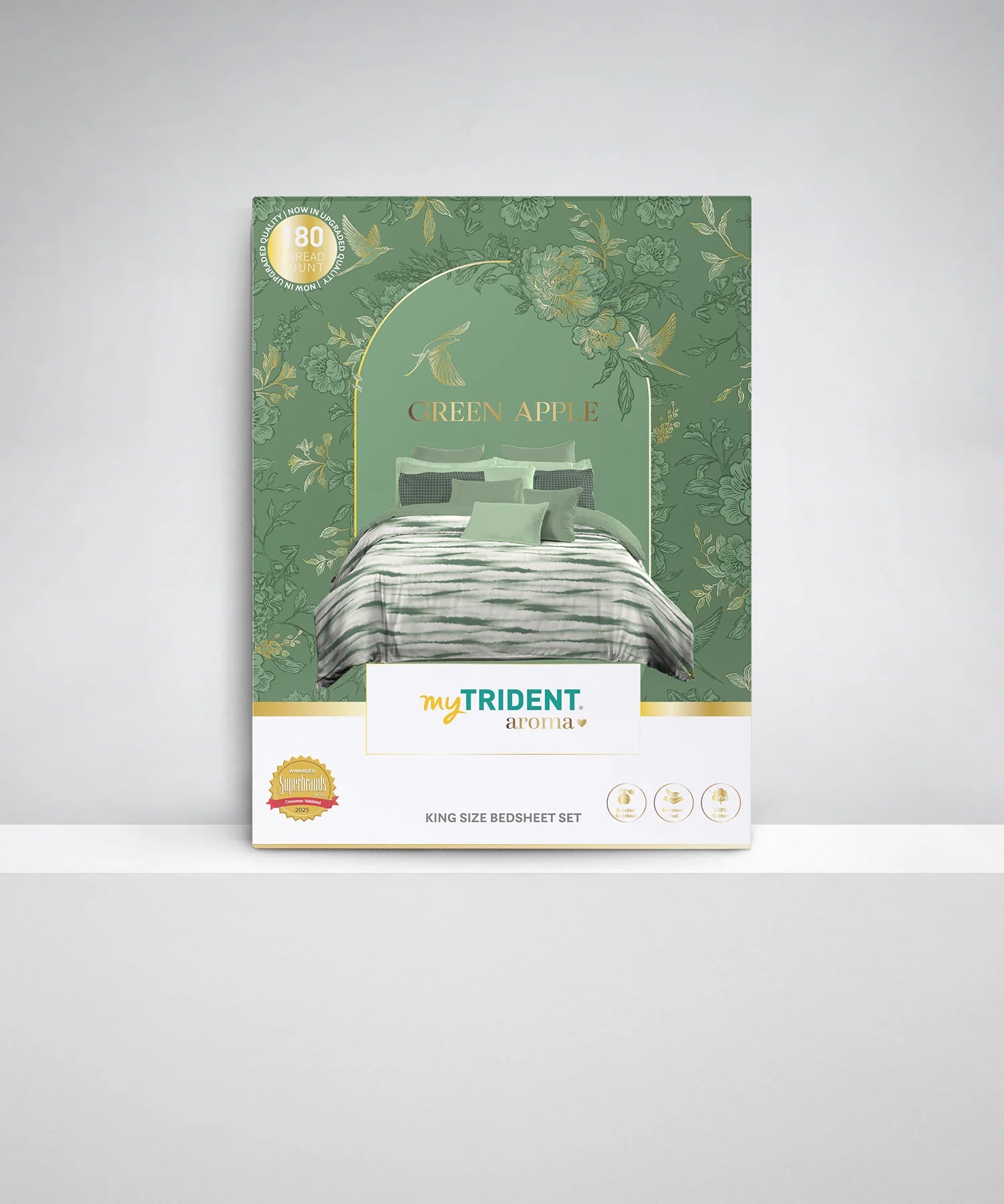 Aroma King Bedsheet Set, Green Apple Whirl|180 TC Cotton|2 Pillow Covers