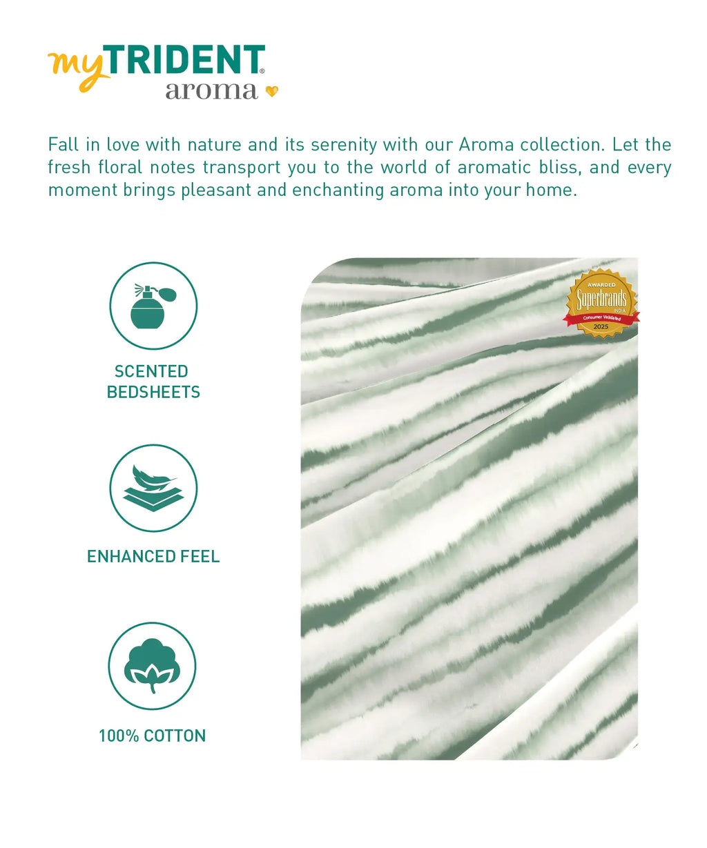 Aroma King Bedsheet Set, Green Apple Whirl|180 TC Cotton|2 Pillow Covers