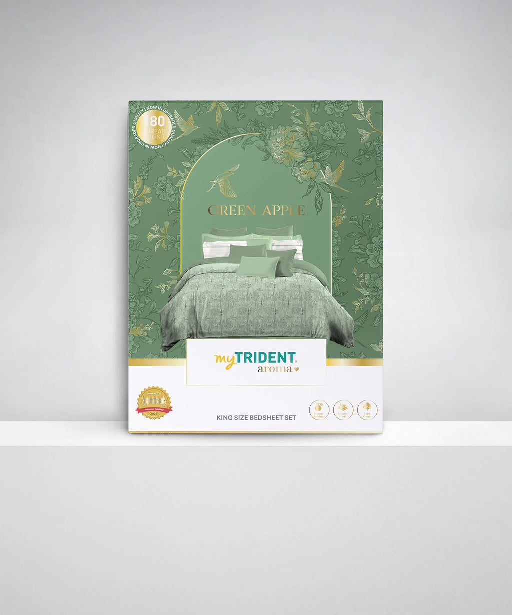 Aroma King Bedsheet Set, Green Apple Tickle|180 TC Cotton|2 Pillow Covers
