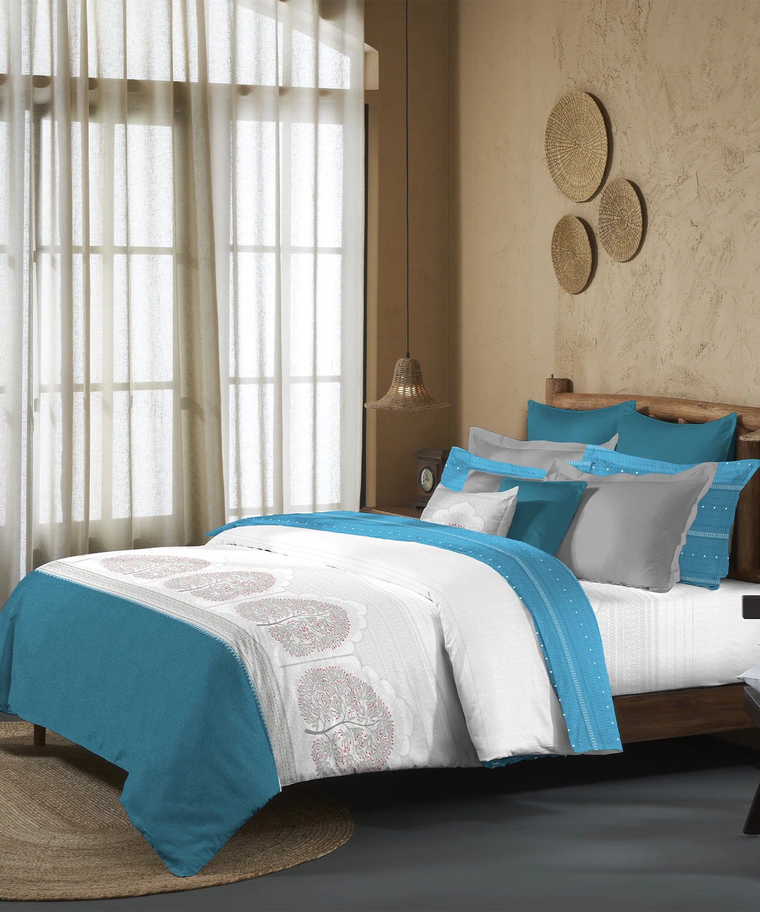 Sanskriti King Bedsheet Gift Set, Gond Art Blue| 180 TC Cotton| 2 Pillow Covers