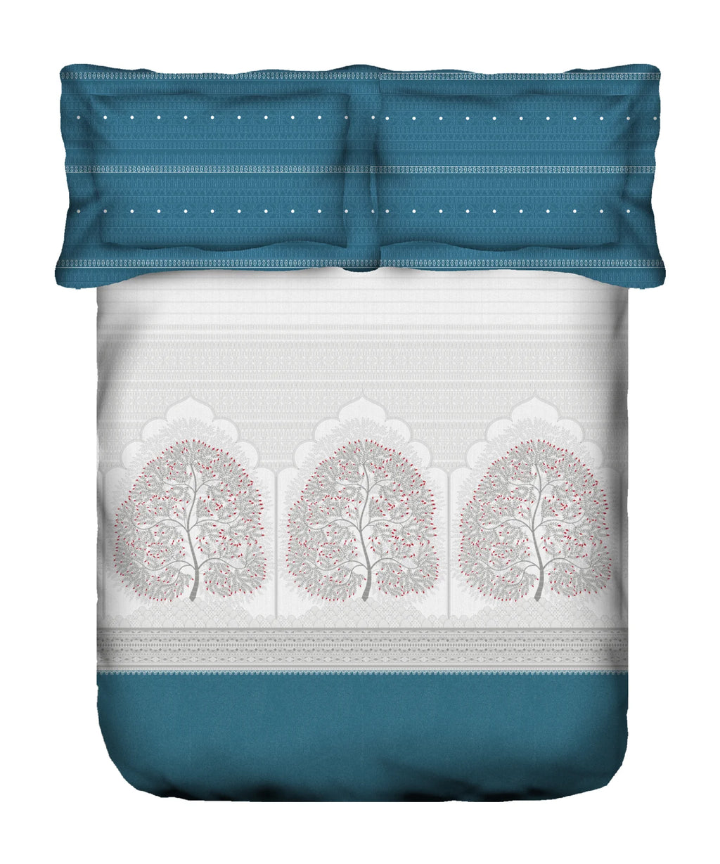 Sanskriti King Bedsheet Gift Set, Gond Art Blue| 180 TC Cotton| 2 Pillow Covers