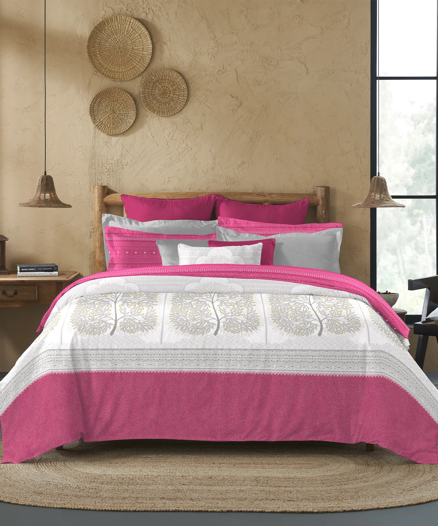 Sanskriti King Bedsheet Gift Set, Gond Art Pink| 180 TC Cotton| 2 Pillow Covers