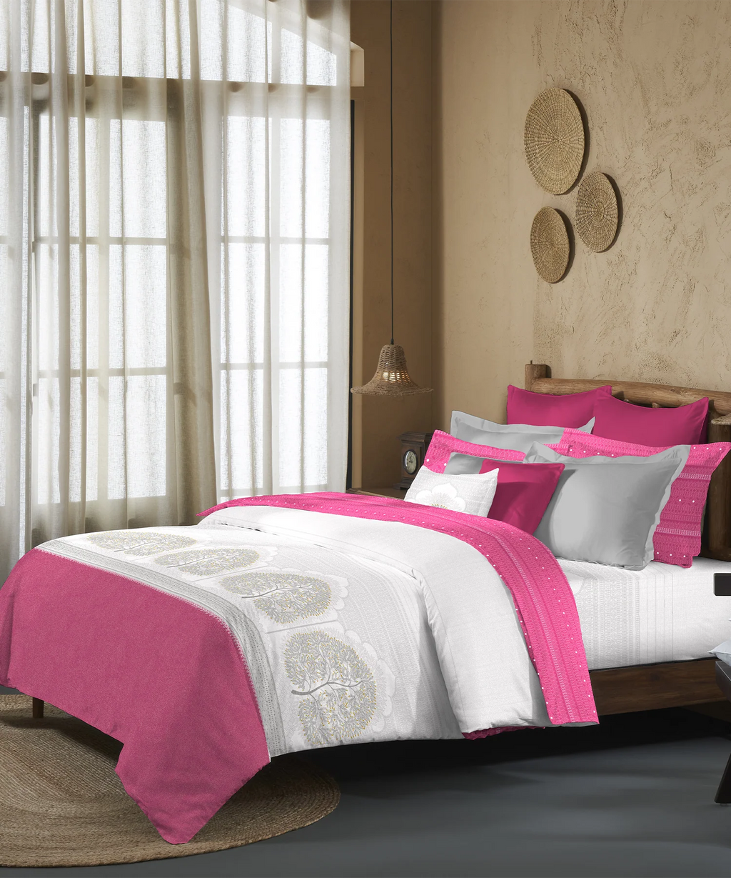 Sanskriti King Bedsheet Gift Set, Gond Art Pink| 180 TC Cotton| 2 Pillow Covers