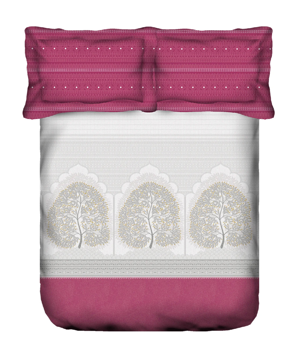 Sanskriti King Bedsheet Gift Set, Gond Art Pink| 180 TC Cotton| 2 Pillow Covers