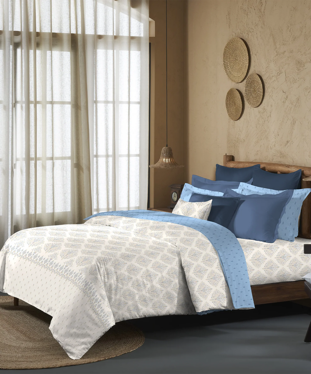 Sanskriti King Bedsheet Gift Set, Kantha Blue| 180 TC Cotton| 2 Pillow Covers