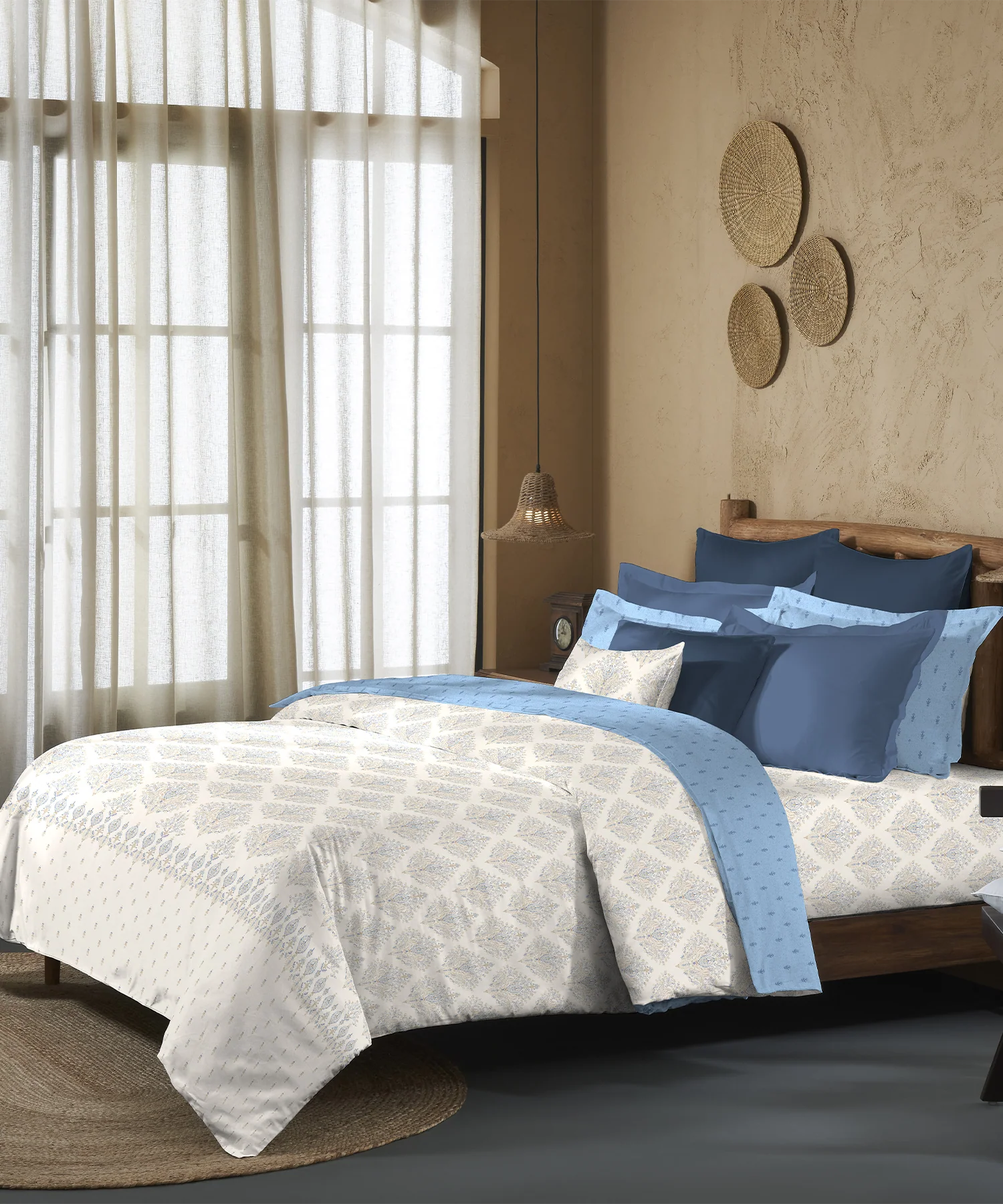 Sanskriti King Bedsheet Gift Set, Kantha Blue| 180 TC Cotton| 2 Pillow Covers