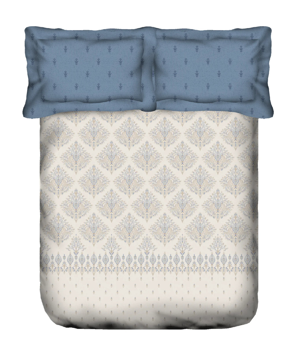Sanskriti King Bedsheet Gift Set, Kantha Blue| 180 TC Cotton| 2 Pillow Covers