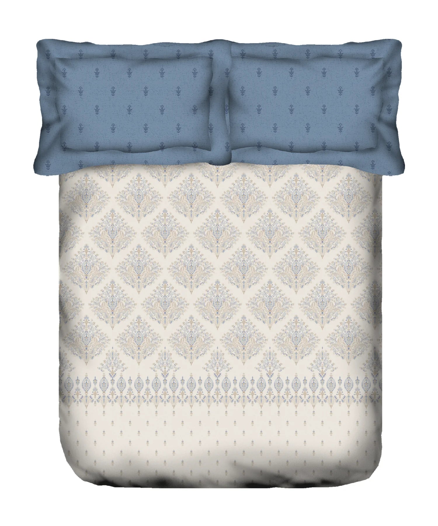 Sanskriti King Bedsheet Gift Set, Kantha Blue| 180 TC Cotton| 2 Pillow Covers