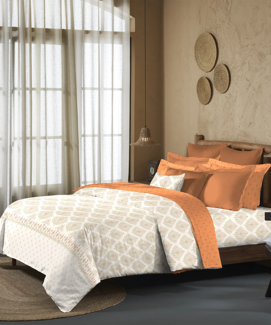Sanskriti King Bedsheet Gift Set, Kantha Orange| 180 TC Cotton| 2 Pillow Covers