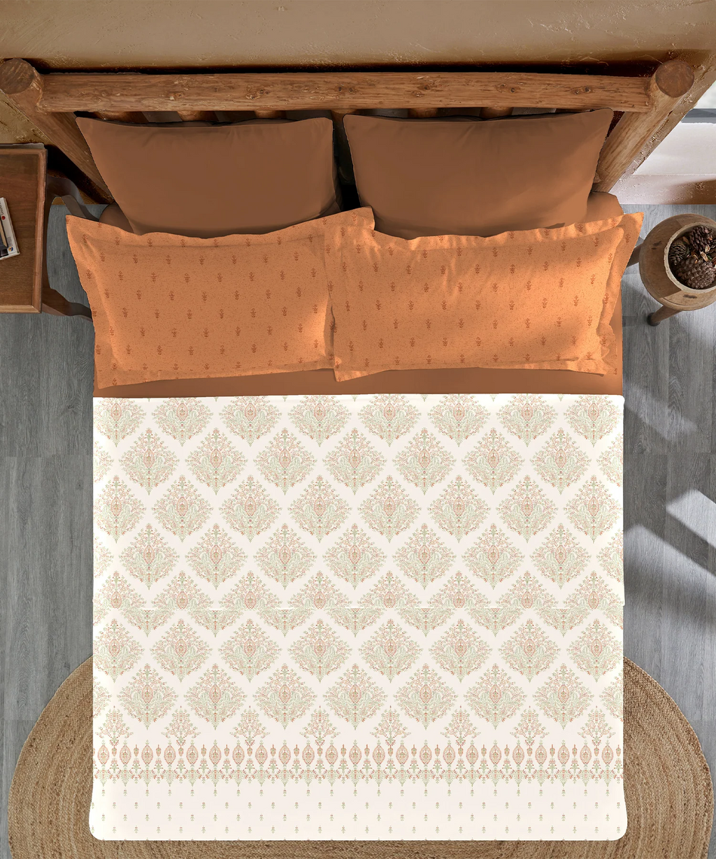 Sanskriti King Bedsheet Gift Set, Kantha Orange| 180 TC Cotton| 2 Pillow Covers