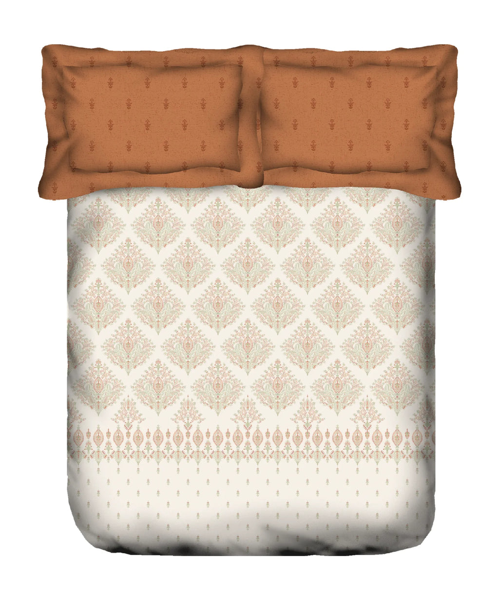 Sanskriti King Bedsheet Gift Set, Kantha Orange| 180 TC Cotton| 2 Pillow Covers