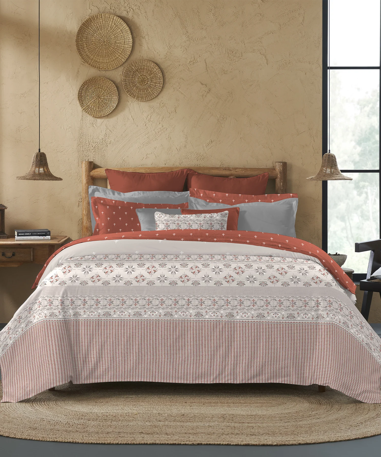 Sanskriti King Bedsheet Gift Set, Kasuti Grey| 180 TC Cotton| 2 Pillow Covers