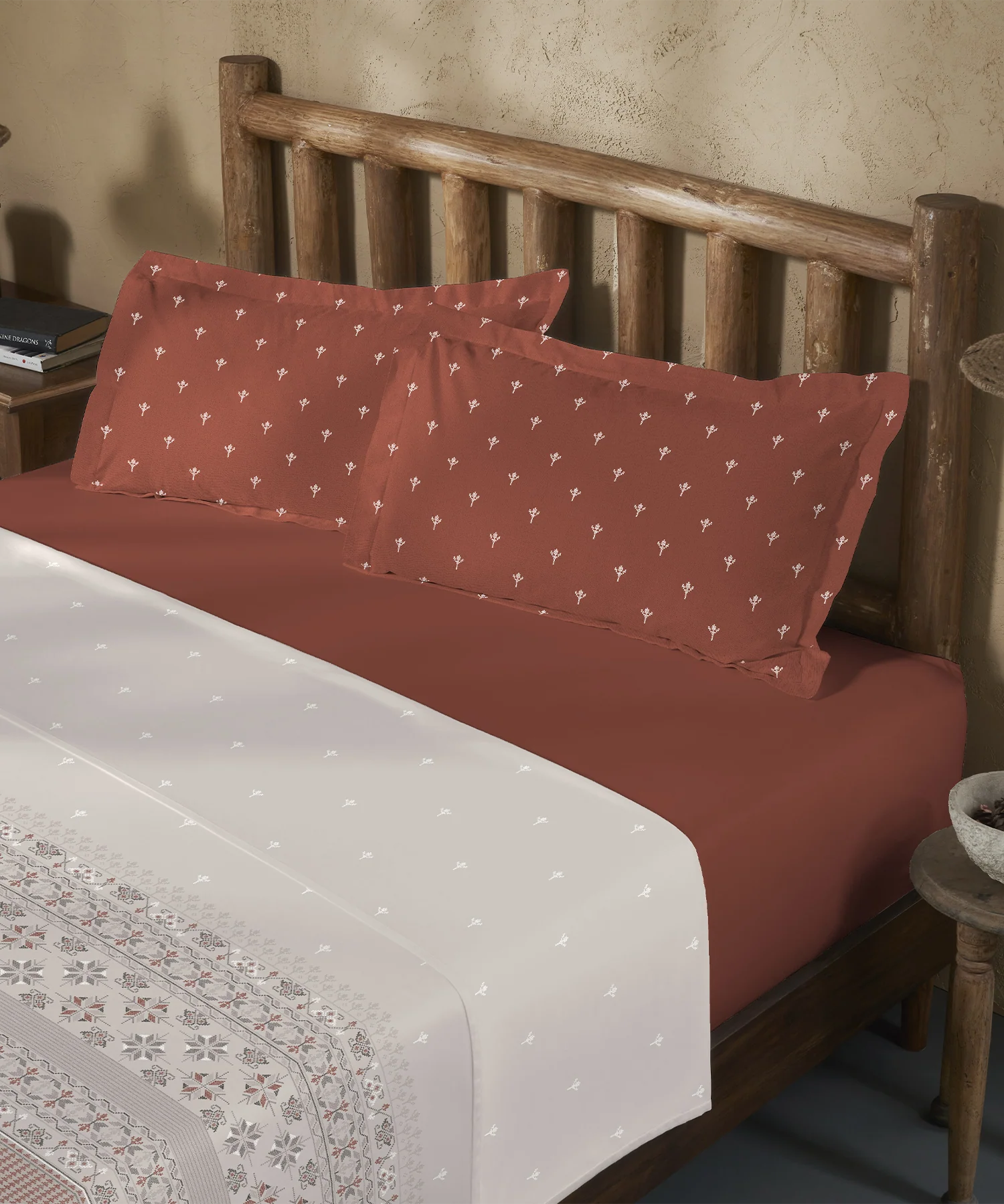 Sanskriti King Bedsheet Gift Set, Kasuti Grey| 180 TC Cotton| 2 Pillow Covers