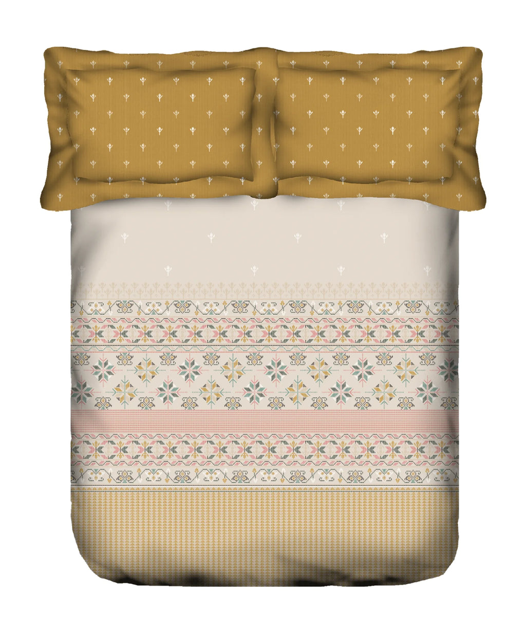 Sanskriti King Bedsheet Gift Set, Kasuti Turmeric | 180 TC Cotton| 2 Pillow Covers