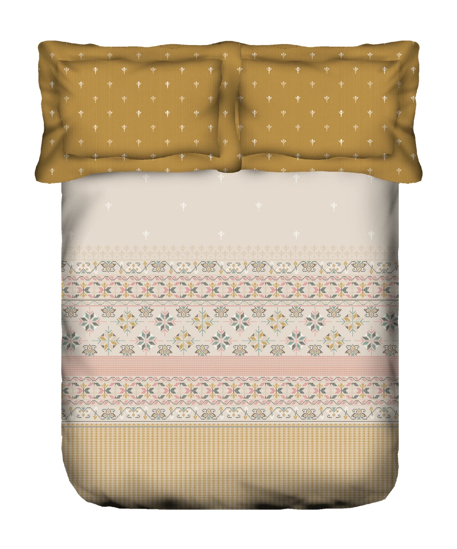 Sanskriti King Bedsheet Gift Set, Kasuti Turmeric | 180 TC Cotton| 2 Pillow Covers