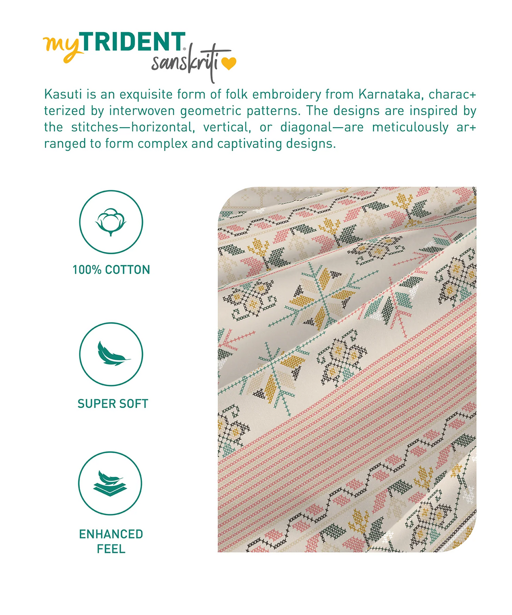 Sanskriti King Bedsheet Gift Set, Kasuti Turmeric | 180 TC Cotton| 2 Pillow Covers