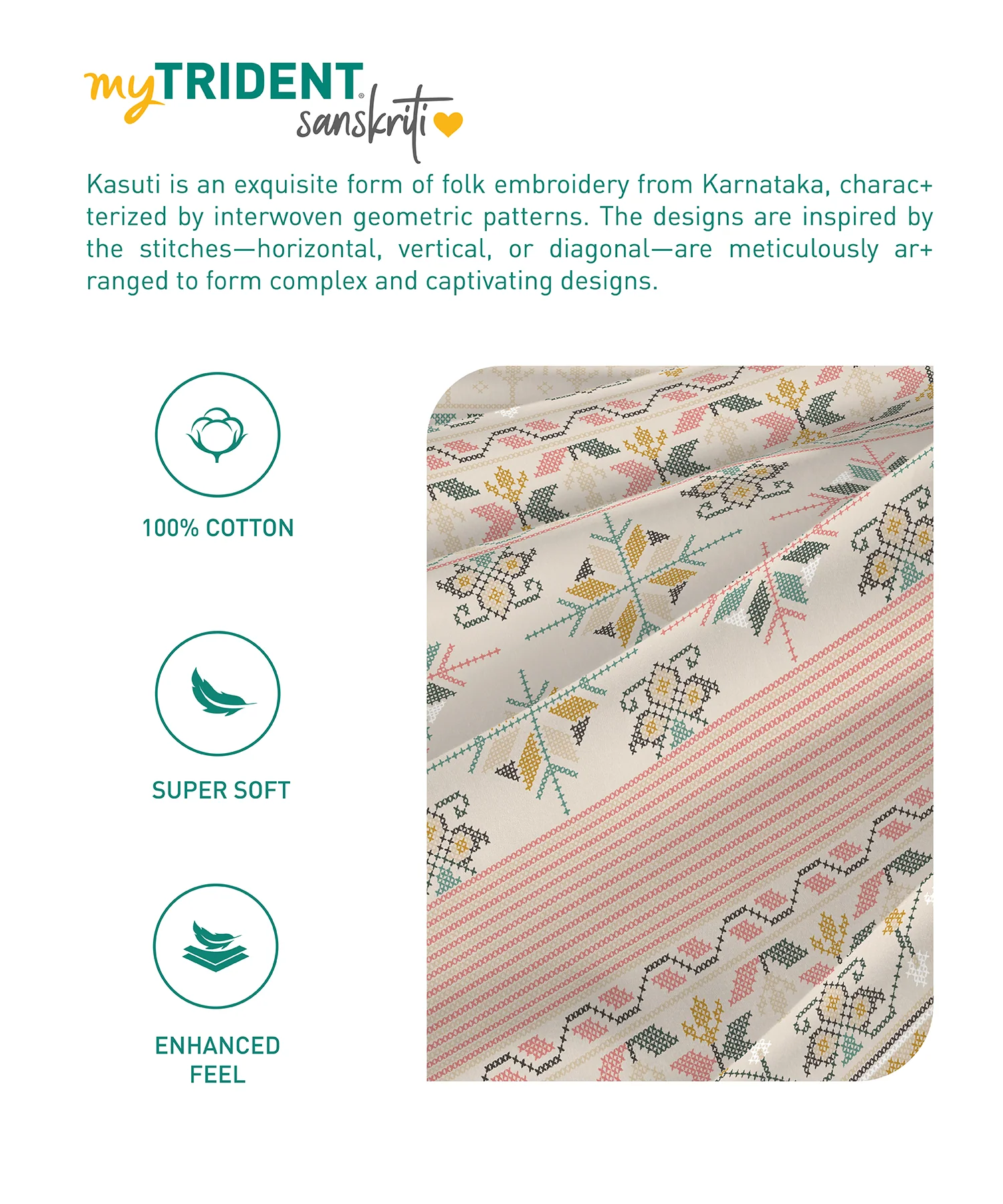 Sanskriti King Bedsheet Gift Set, Kasuti Turmeric | 180 TC Cotton| 2 Pillow Covers