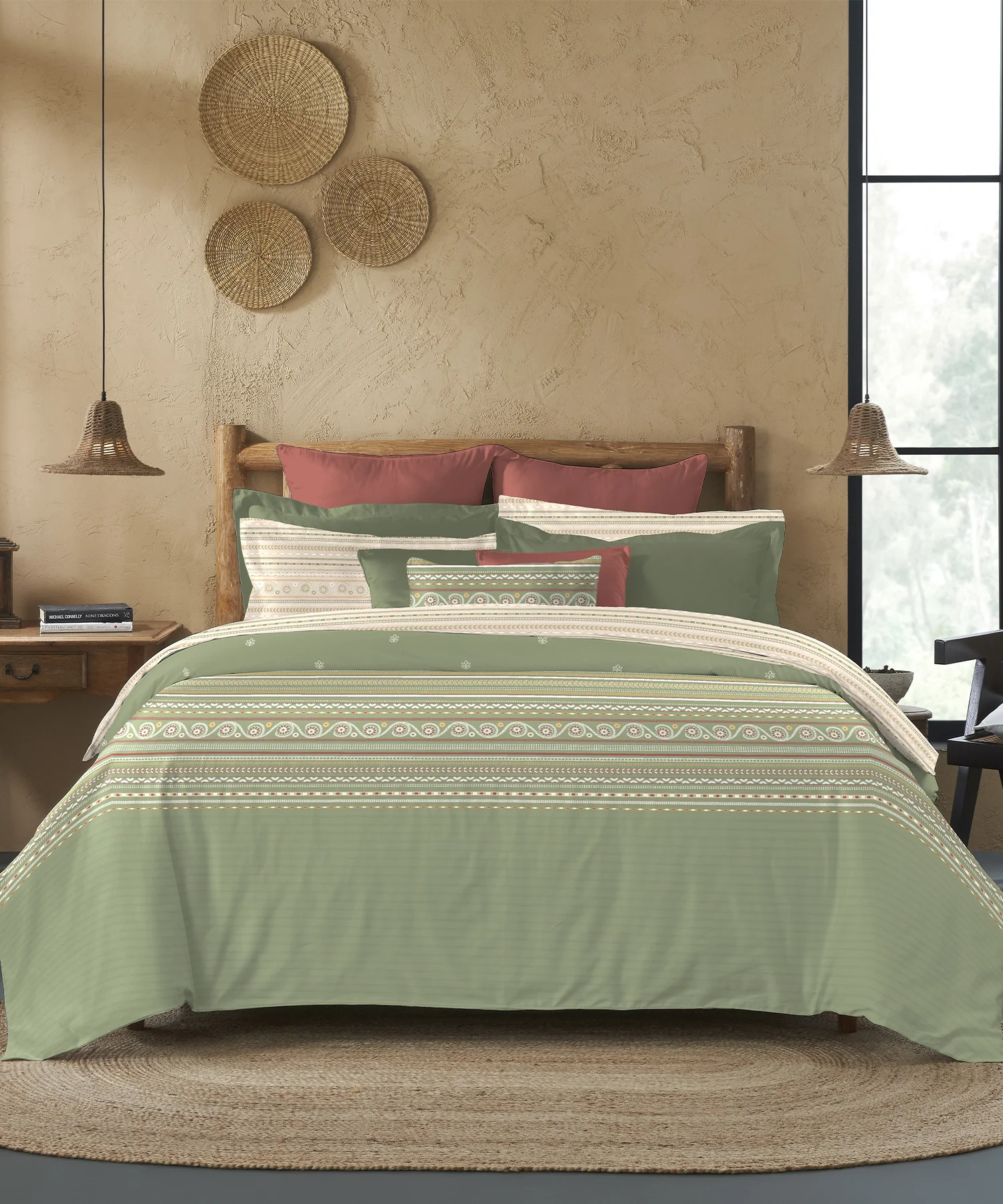 Sanskriti King Bedsheet Gift Set, Rogan Art Olive | 180 TC Cotton| 2 Pillow Covers